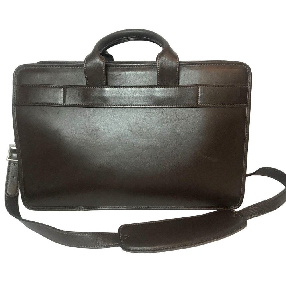 JACK ROGERS Mens Executive Leather Briefcase Messenger Bag Brown Zip Top 16"